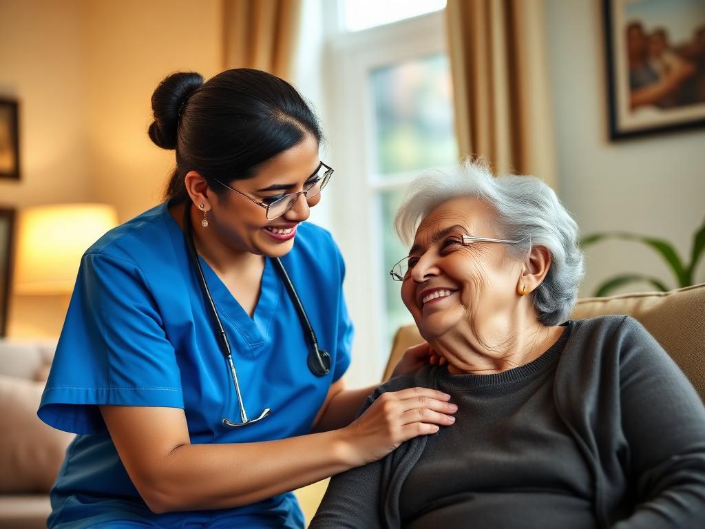 Nurse caring for a patient at home